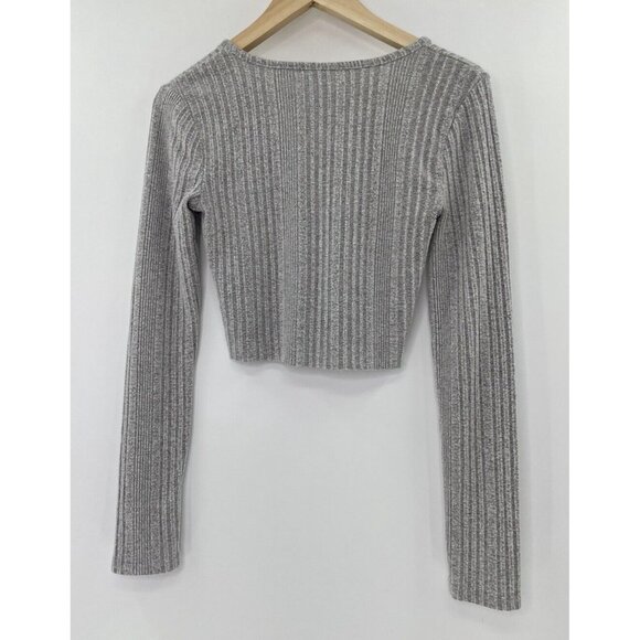 Mudd Heathered‎ Gray Ribbed Soft Square Neck DIY Cropped Sweater Size S, Y2K - Picture 2 of 8